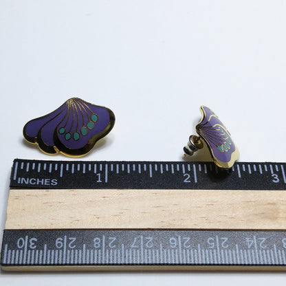 Laurel Burch Peony Post Earrings, Gold Plated Cloisonne Enamel, 1980s Vintage