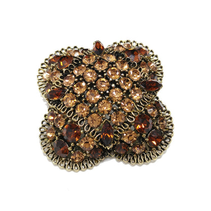 Lisner Light & Dark Topaz Rhinestone Domed Brooch, 1960s Vintage Jewelry