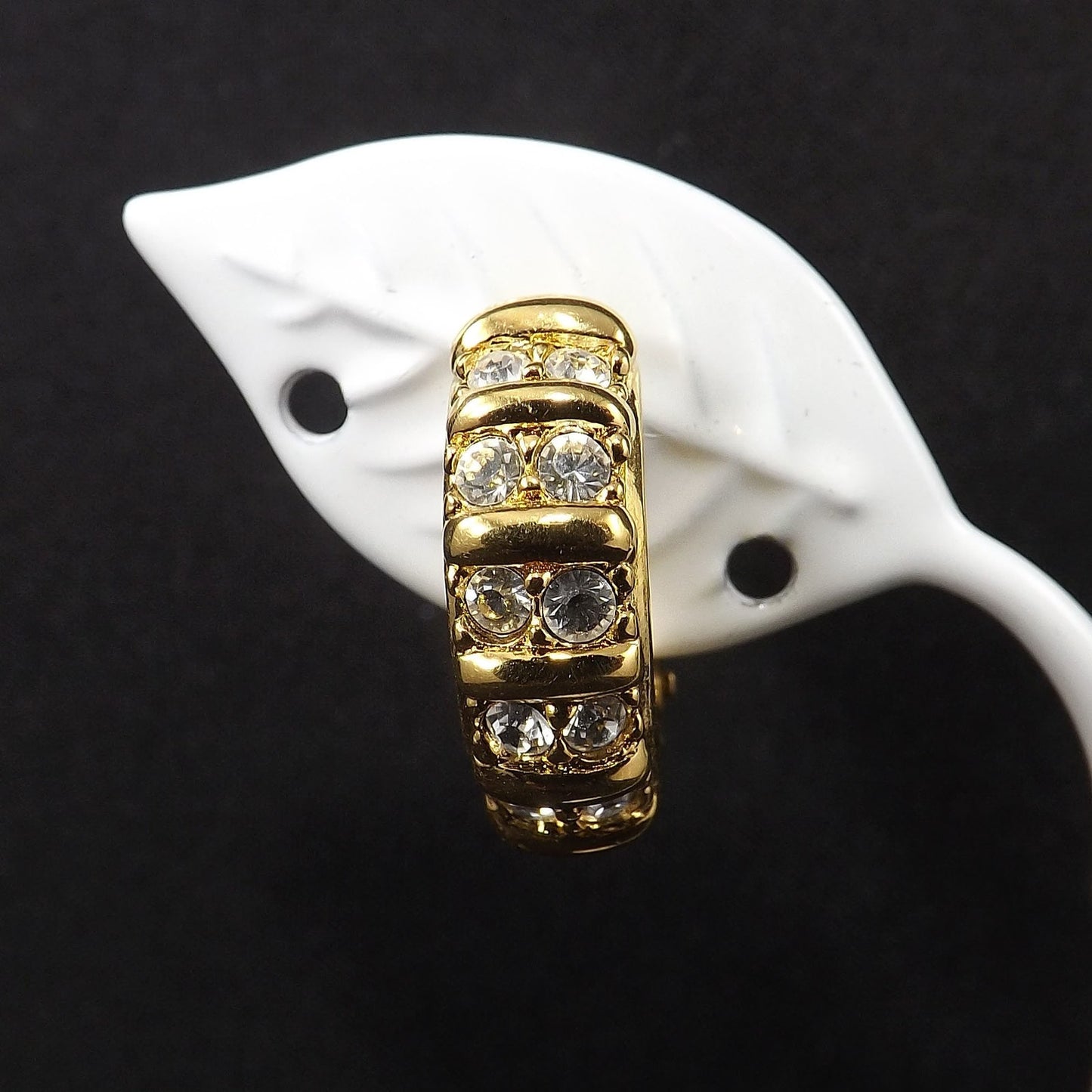 Swarovski Clear Rhinestone Half Hoop Clip On Earrings, Gold Tone, 1990s Vintage