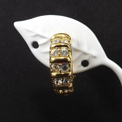 Swarovski Clear Rhinestone Half Hoop Clip On Earrings, Gold Tone, 1990s Vintage