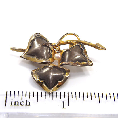 Vintage CREED Sterling Silver Floral Brooch with 12K GF & Pearl, Mid-Century