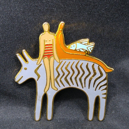 Laurel Burch "Fantasy Friends" Brooch, Cloisonne Enamel, 1980s Vintage Jewelry