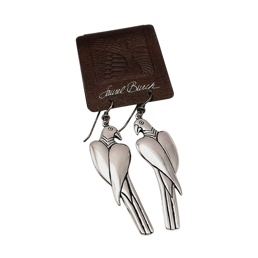 Vintage 1988 Laurel Burch Parrot Earrings – Original Card – Silver Tone Dangle Jewelry