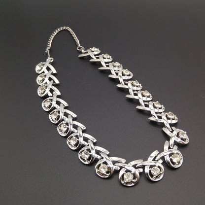 Clear Rhinestone Choker Necklace, Rhodium Plated, 1960s Vintage Jewelry