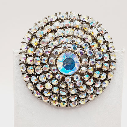 Weiss Aurora Borealis Rhinestone Brooch, Rhodium Plated, 1950s