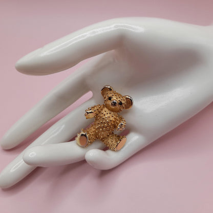 Vintage Boucher Teddy Bear Brooch, Gold Plated, Signed Number 8091P, 1960s