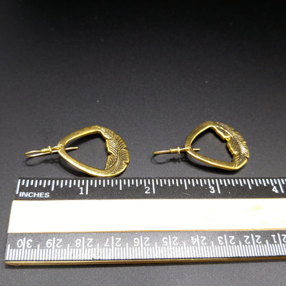 Vintage Laurel Burch Palm Leaf Dangle Earrings, Gold Plate