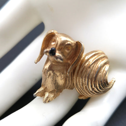 Eisenberg Pekinese Dog Brooch, Gold Plated, 1950s Vintage Jewelry