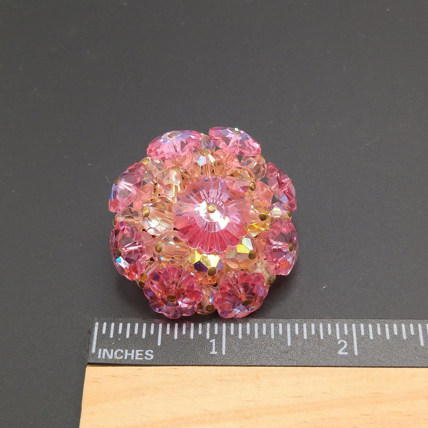 Pink Margarita Crystal Beaded Brooch, 1960s Vintage Jewelry