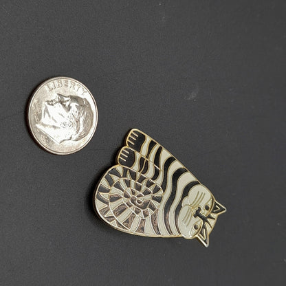 Laurel Burch "Shambala" Cat Brooch Pendant, Black White Enamel, Gold Plated, 1980s Vintage Jewelry