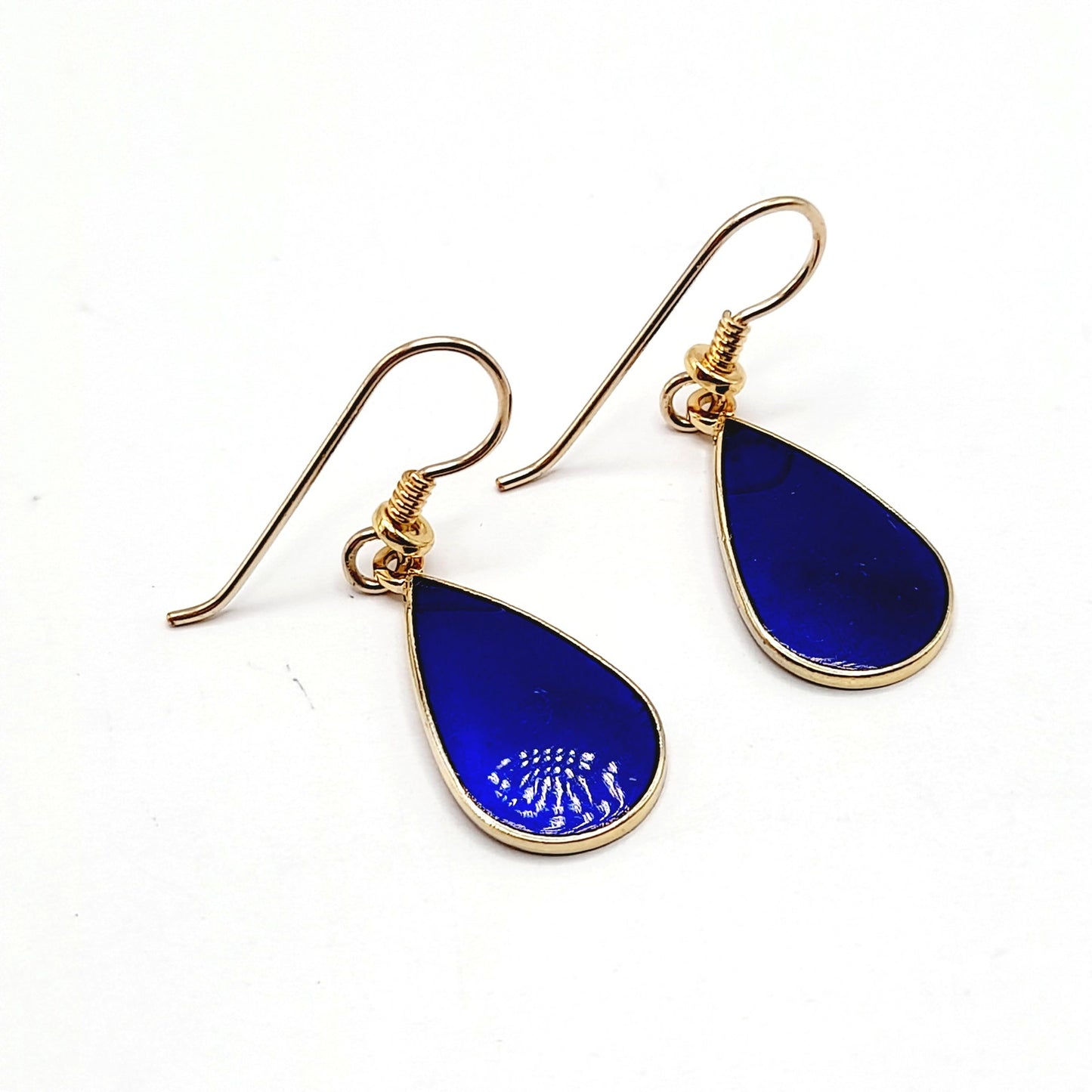 Vintage Laurel Burch "Tear" Blue Enamel Gold Plated Earrings - 1 3/8 Inches