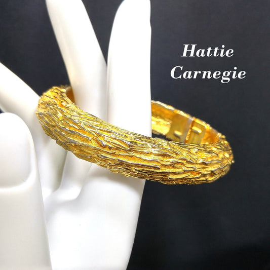 Vintage Hattie Carnegie Hinged Clamper Bracelet, Gold Plated, 1970s