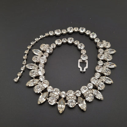 Eisenberg Clear Rhinestone Necklace Rhodium Plated 1950s Bridal Vintage
