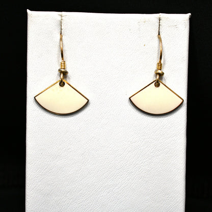Laurel Burch Cream Small Fan Earrings, Gold Filled Ear Wires, Gold Plated, 1980s