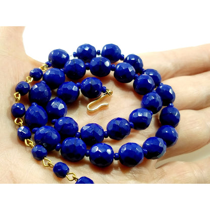 Hobe' Cobalt Blue Beaded Necklace, Strung on Chain, 1950s Vintage Jewelry