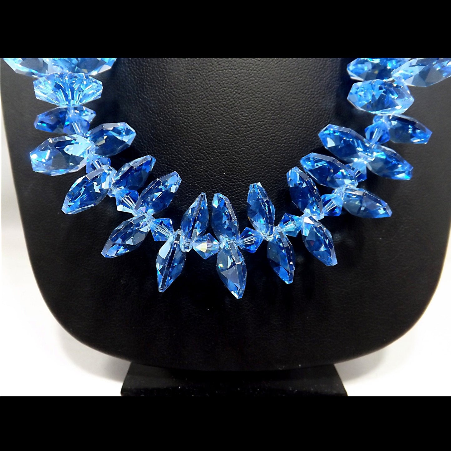 Blue Austrian Crystal Necklace, Side Hole Beads, 925 Silver Clasp, 1990s Vintage