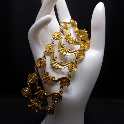 Vintage Vendome Wide Gold Plated Bracelet Swirl Design Hidden Clasp 1950s