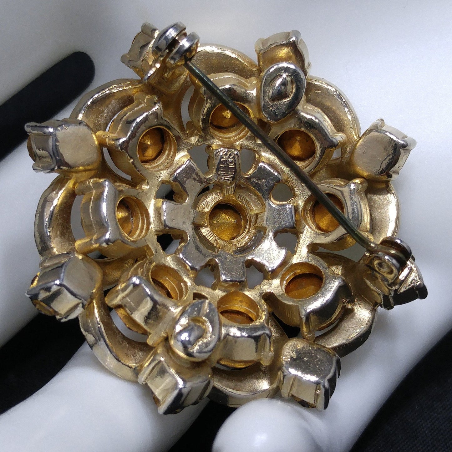 Mid-century SPHINX Light Dark Topaz Rhinestone Brooch, 1950s Vintage Jewelry
