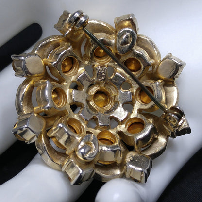 Mid-century SPHINX Light Dark Topaz Rhinestone Brooch, 1950s Vintage Jewelry