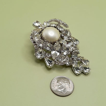 Vintage Weiss Wedding Brooch, Clear Rhinestones, Rhodium Plated, 2 1/2 In