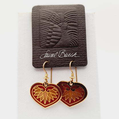 Vintage Laurel Burch Hollyhock Red Enamel Gold Plated 1988 Earrings - On Original Card