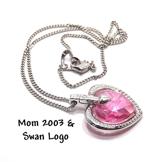 Swarovski “Mom 2003” Pink Heart Crystal Necklace, Swan Logo, Vintage 2000s Jewelry