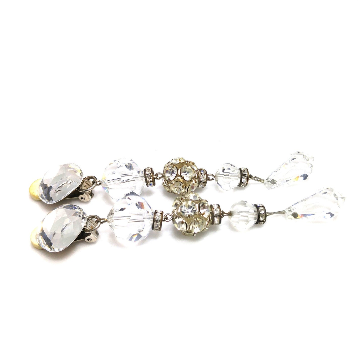 Vintage Diane Lauren Long Crystal Drop Earrings 1980s Clip On Runway Signed