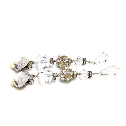 Vintage Diane Lauren Long Crystal Drop Earrings 1980s Clip On Runway Signed