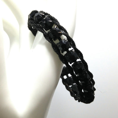 Weiss Black Japanned Bracelet, Black Rhinestones, 1950s Vintage Jewelry