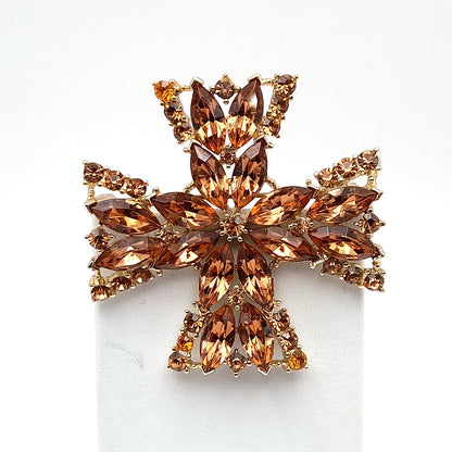 Vintage WEISS Maltese Cross Topaz Rhinestone Brooch