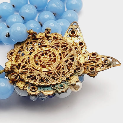 Vintage 1940s Unsigned Hattie Carnegie Style Blue Glass Necklace