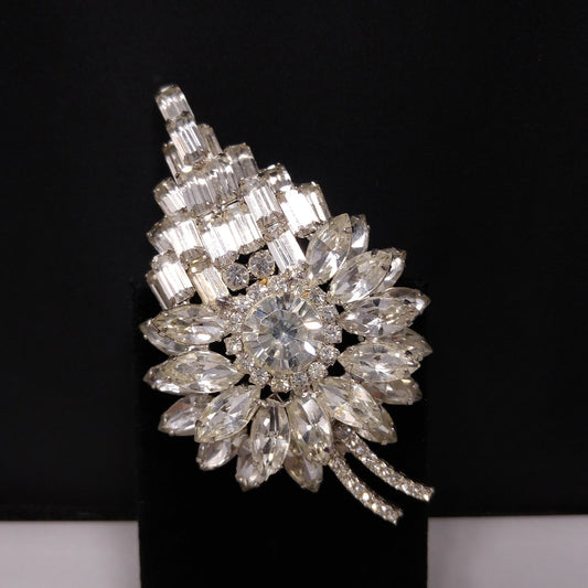 Juliana Heirloom Large Clear Rhinestone Brooch, D & E Jewelry, Rhodium Plated, Wedding