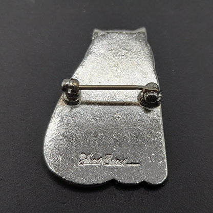 Laurel Burch Shambala Cat Brooch, Rhodium Plated, 1980s Vintage Jewelry