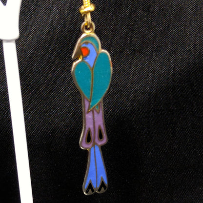 Laurel Burch "Mayan Bird" Long Earrings, Cloisonne & Enamel, 1980s Vintage