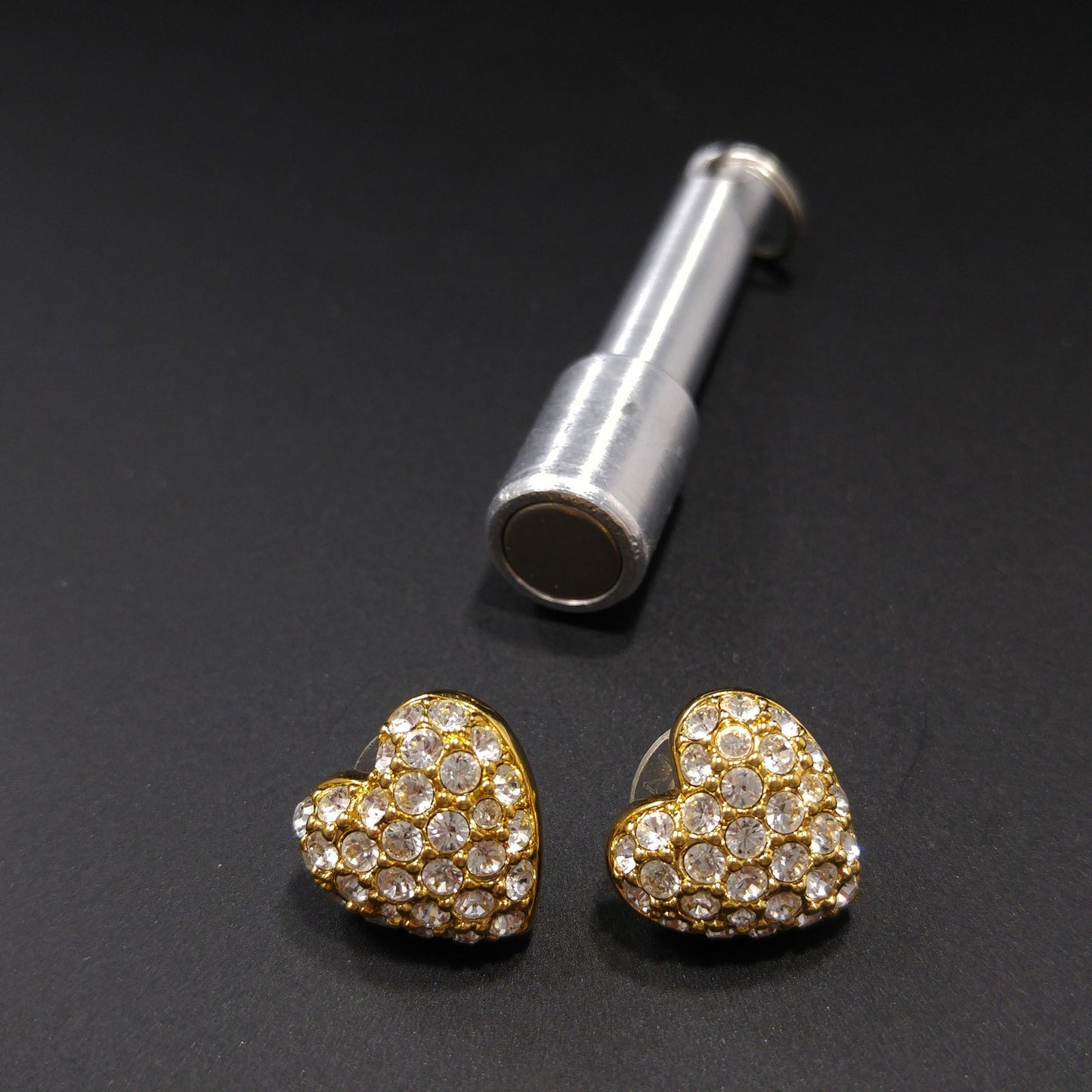 Vintage Swarovski Swan Logo Heart Earrings Clear Pave Rhinestones Gold 1980s