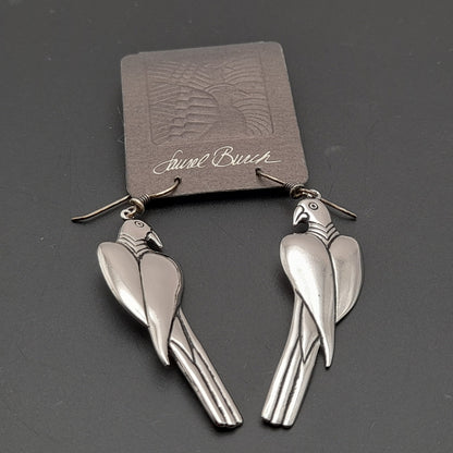 Vintage 1988 Laurel Burch Parrot Earrings – Original Card – Silver Tone Dangle Jewelry