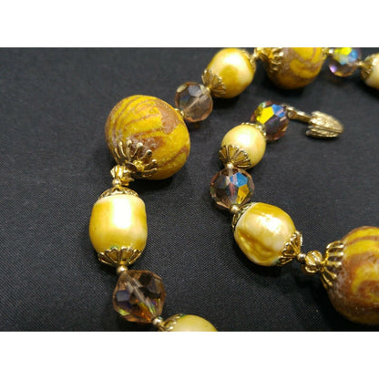 Vintage Vendome Art Bead Necklace Faux Baroque Pearls & AB Crystals 1960s