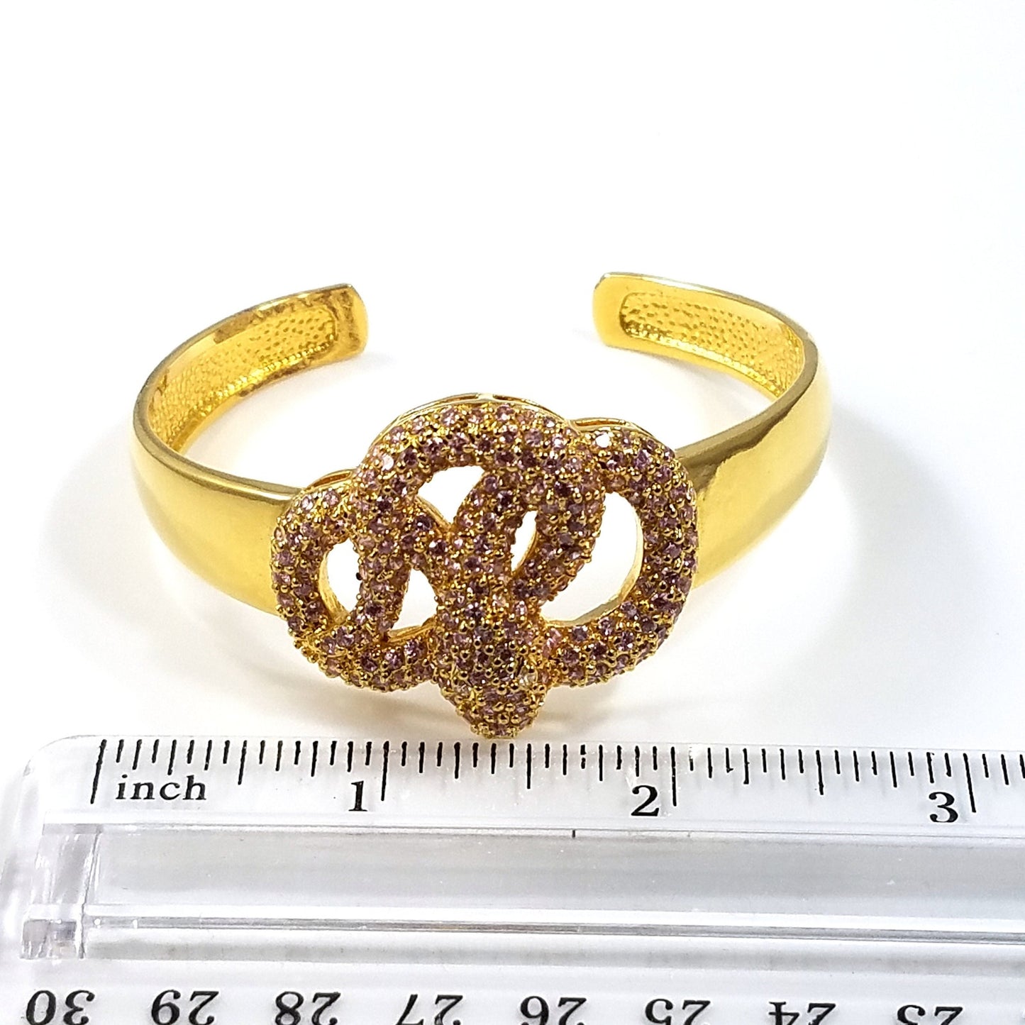 Noir New York Pink Rhinestone Snake Cuff Bracelet Gold Tone Vintage Designer