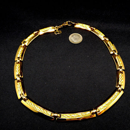 Vintage Christian Dior Choker Textured Links Necklace, Gold Plated, 1980s