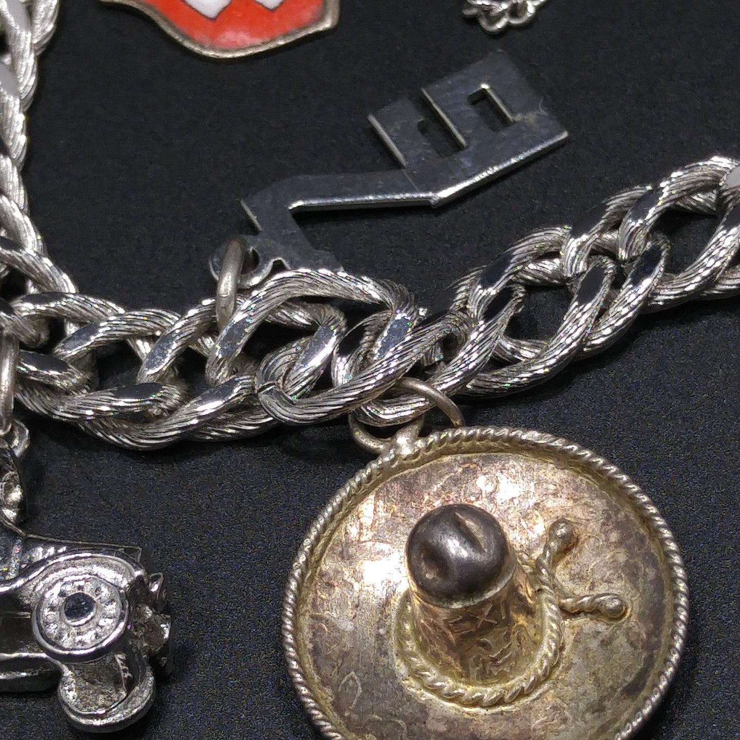 Monet Silver Tone Charm Bracelet, Sterling Silver Travel Charms, 1970s Vintage Jewelry