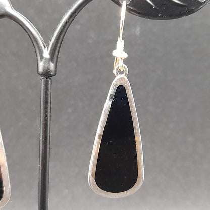 Vintage Laurel Burch Long Teardrop Black Enamel Earrings, Gold Plated 1980s