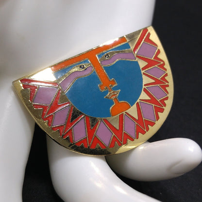 Laurel Burch "Sunface" Brooch, Snake Eyes, Gold Plated, 1980s Vintage Jewelry