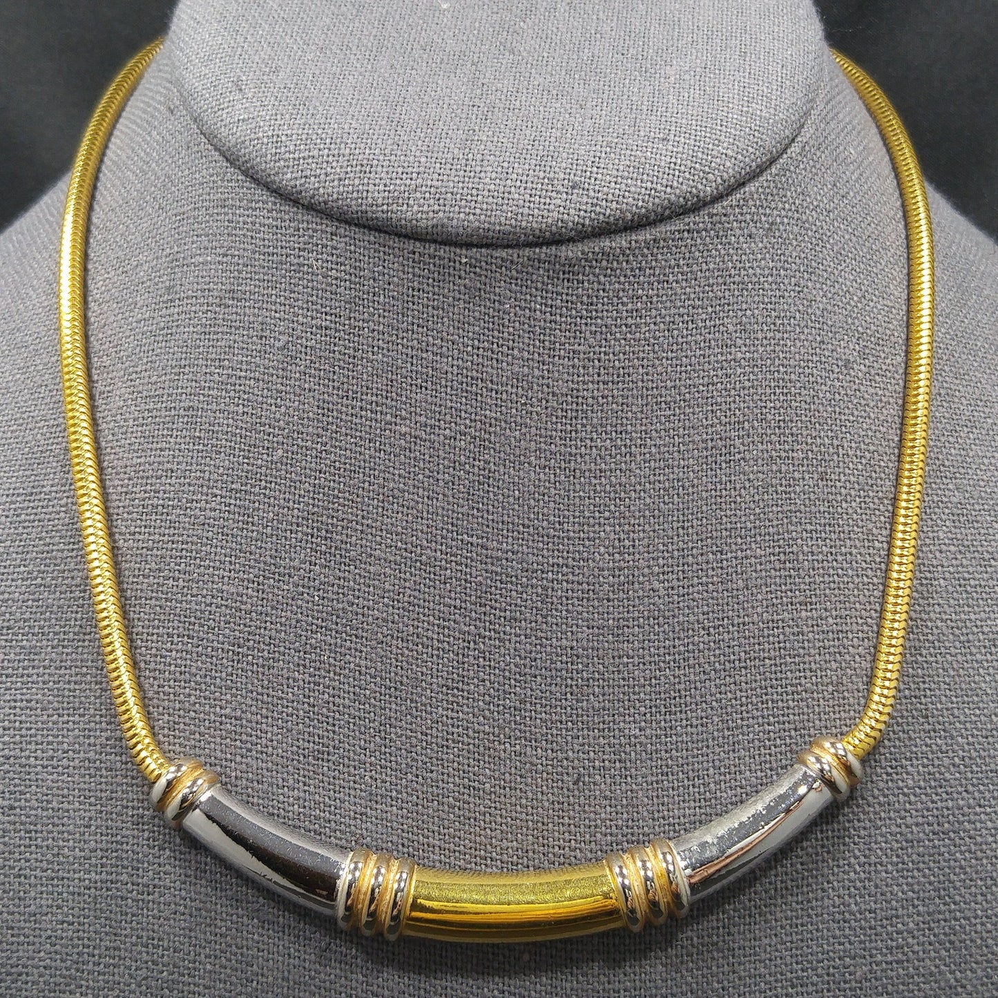 Crown Trifari Two Toned Choker Necklace, Gold Plated, 1960s Vintage Jewelry