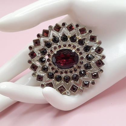 Vintage Purple Rhinestone Oval Brooch, Pot Metal, C Clasp, 1930s