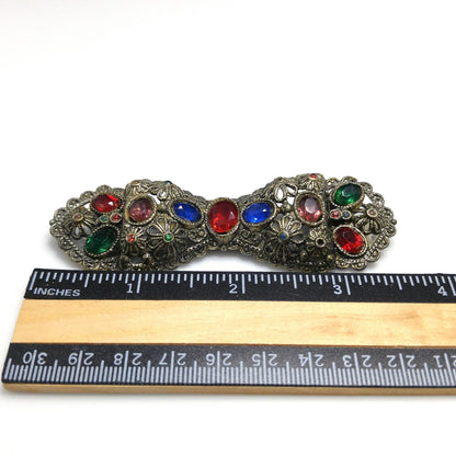 Vintage Rhinestone Floral Bow Brooch, Filigree Flowers, 1930s Jewelry