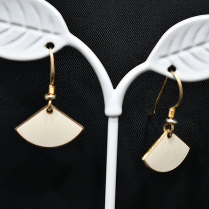 Laurel Burch Cream Small Fan Earrings, Gold Filled Ear Wires, Gold Plated, 1980s