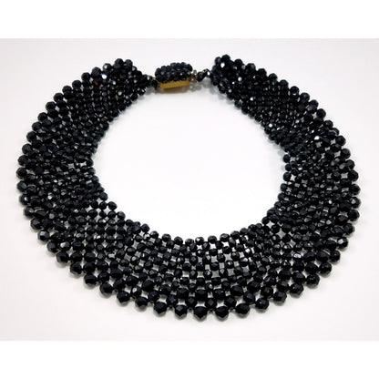 Vintage Victorian Black Crystal Beaded Collar, 1930s, 17 Inches
