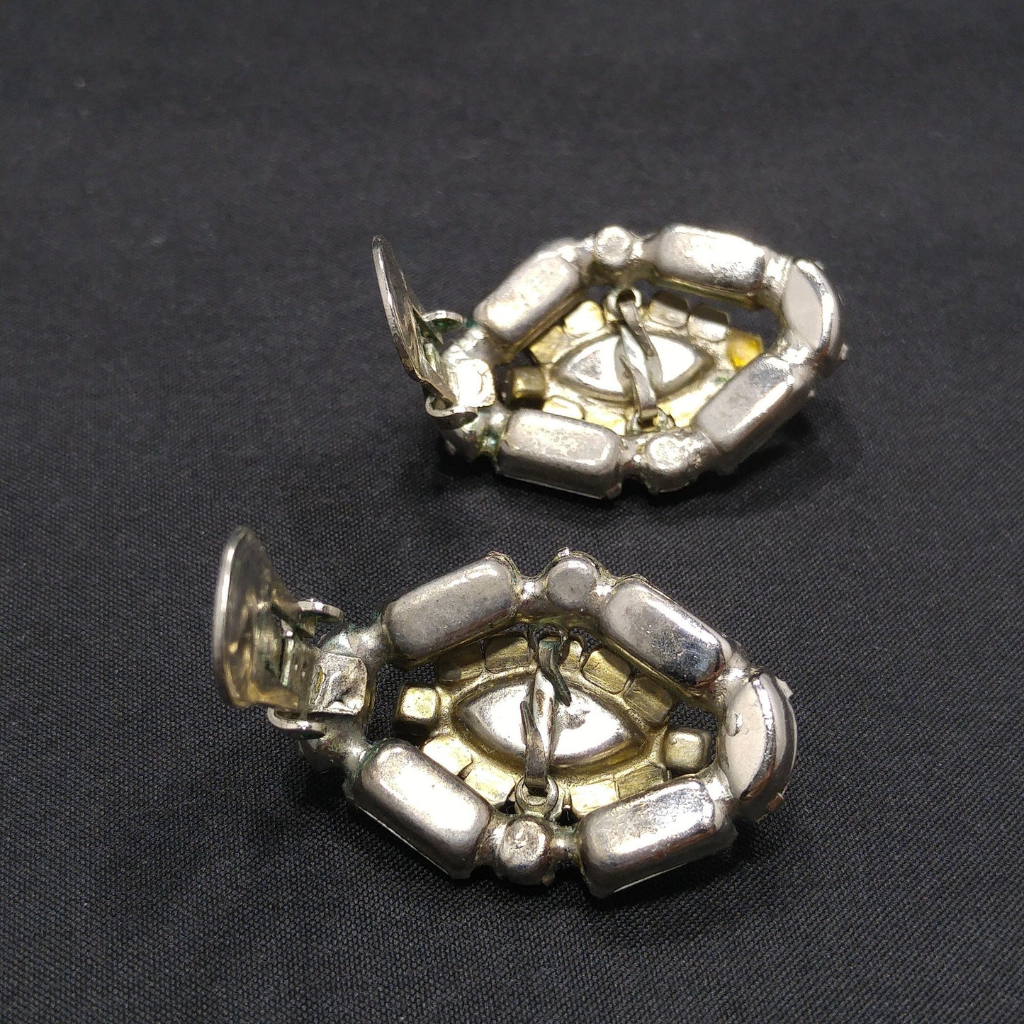 Vintage Weiss Clear Rhinestone Clip Earrings, Wedding Earrings, 1940s