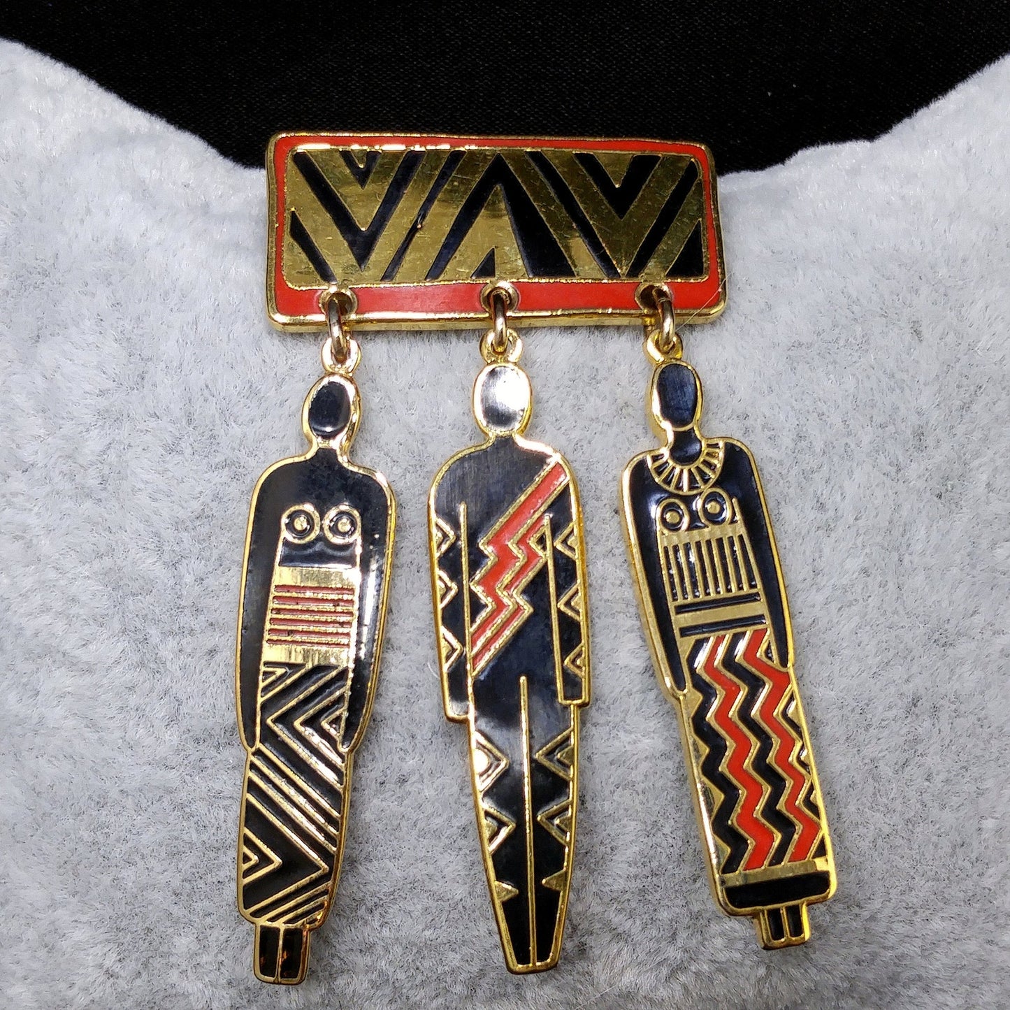 Laurel Burch "Tribal Spirit" Brooch, Dangles "Man Woman Ancestor", 1980s Vintage Jewelry