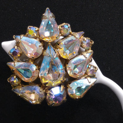 Weiss Aurora Borealis Teardrop Rhinestone Earrings, Gold Plated, 1950s Vintage Jewelry